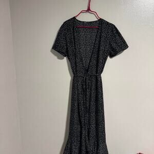 Prettygarden black and white polka wrap maxi sundress womens medium